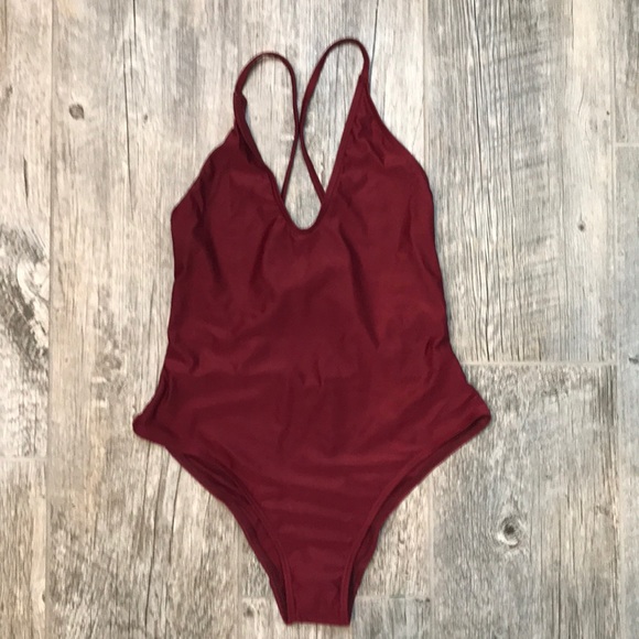 dark red one piece swimsuit